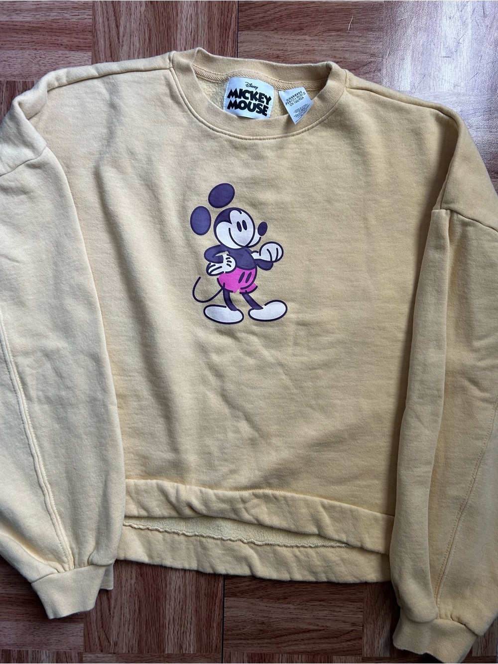 Disney Mickey Mouse Sweatshirt Top Small Crop Ladies Yellow Oversized